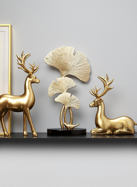 招财银杏叶玄关柜摆件装饰品