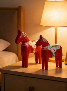 马年红红火火纯手工木质小红马摆件客厅电视柜装饰品创意祝福装饰