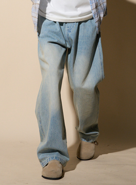 LOADMIND浅色微锥直筒牛仔baggy裤美式高街裤子男宽松休闲复古潮