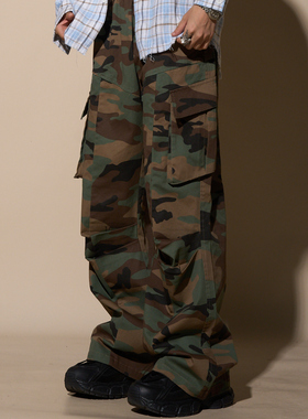 LOADMIND美式街头复古迷彩工装裤男直筒休闲宽松裤子男潮嘻哈阔腿