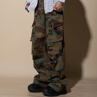 男直筒休闲宽松裤 裤 子男潮嘻哈阔腿 街头复古迷彩工装 LOADMIND美式