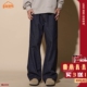 LOADMIND美式 子男微喇直筒宽松原色阔腿大码 原牛加绒牛仔裤 深蓝裤