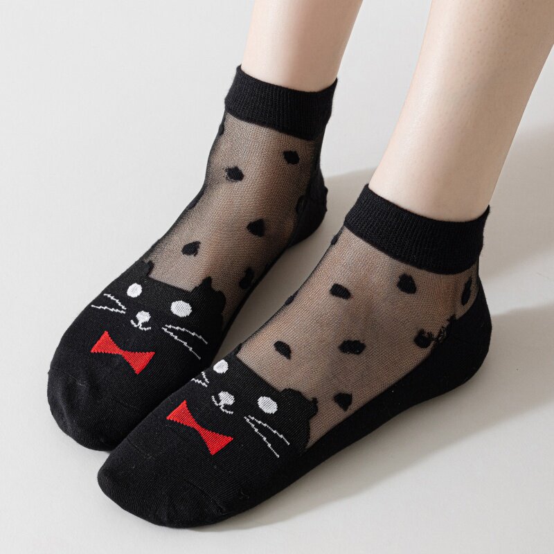 短腰小猫水晶丝袜 春夏薄款玻璃丝袜子棉底吸汗透气短袜薄款丝袜