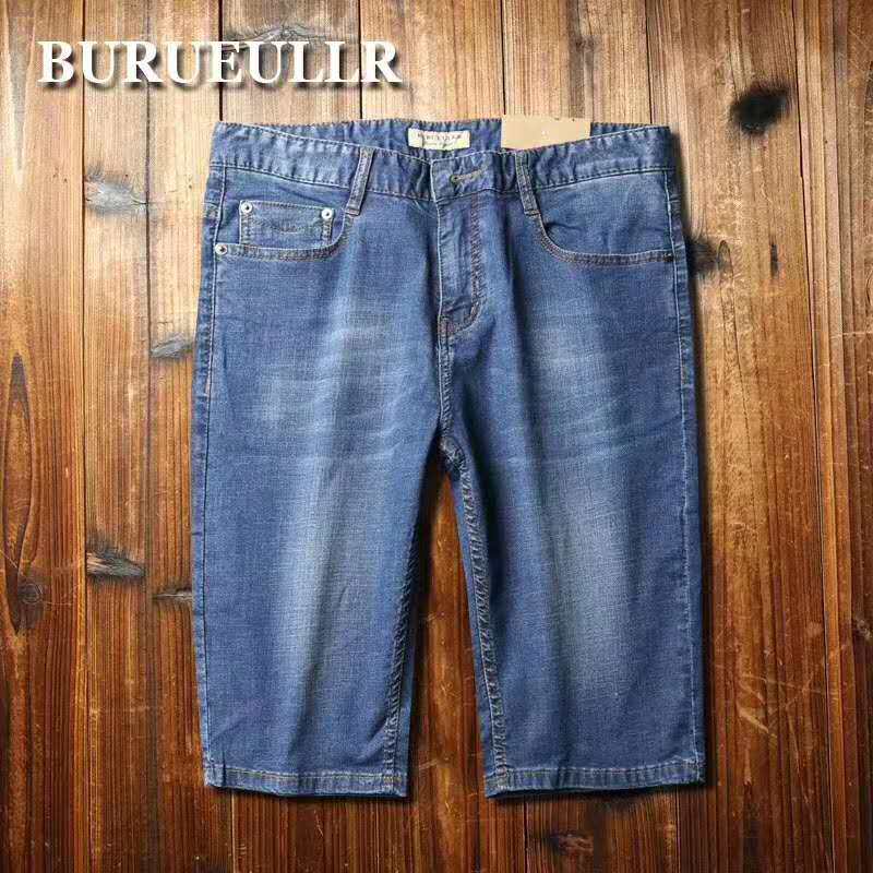 BURUEULLR欧洲站夏季薄款男士牛仔短裤浅色丹宁微弹超薄五分透气