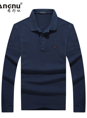 意邦奴秋季成熟男士长袖纯色T恤休闲男装翻领男款上衣男纯棉POLO