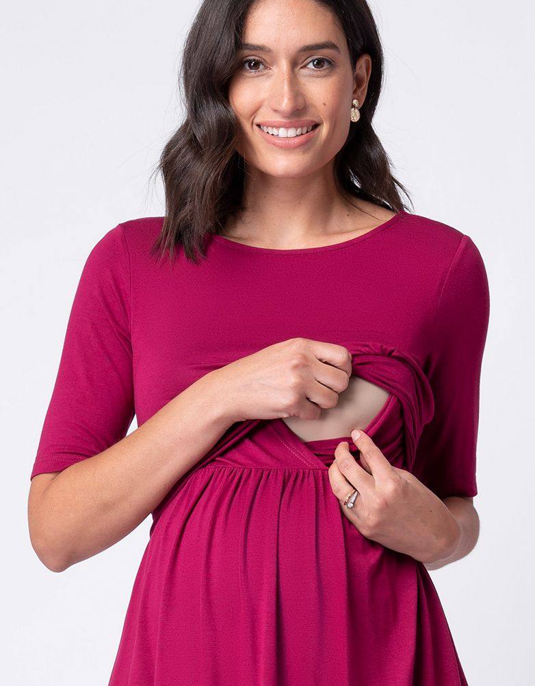 孕妇哺乳上衣短袖圆领红色潮妈妈高端职业短款短款T恤衫