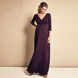 欧美晚礼服宴会孕妇红色连衣裙时尚款高级感春夏长款V领中袖气质