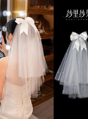 领证头纱登记儿童拍照道具头饰新娘结婚主婚纱头饰求婚白色小头纱