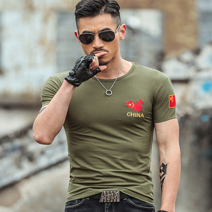 带刺绣中国特种兵短袖军绿色t恤男体能服训作服八一战友聚会服式