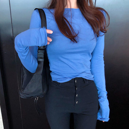 韩国修身长袖恤女装紧身显瘦薄款打底衫网红上衣潮
