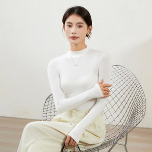半高领打底衫女款春秋长袖秋冬洋气女修身薄款百搭显瘦上衣女装