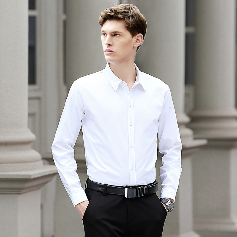 白衬衫男长袖修身商务正装夏季薄款半袖黑色衬衣男士西装学生