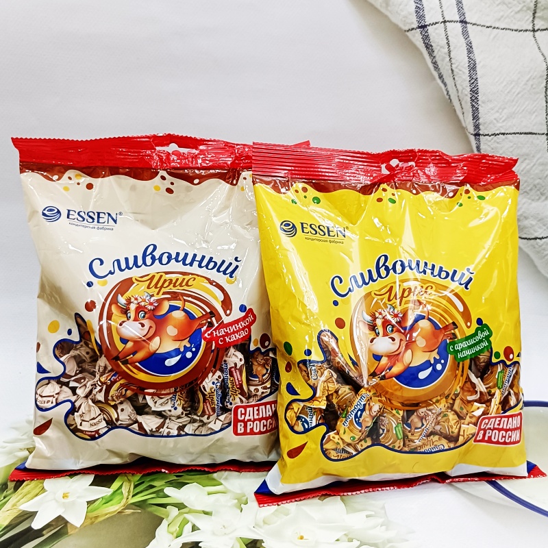 俄罗斯唯臻农场牌夹心奶糖经典原味花生味可可味零食喜糖年货500g