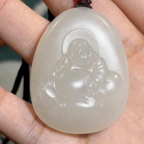 和田玉羊脂白玉弥勒挂件