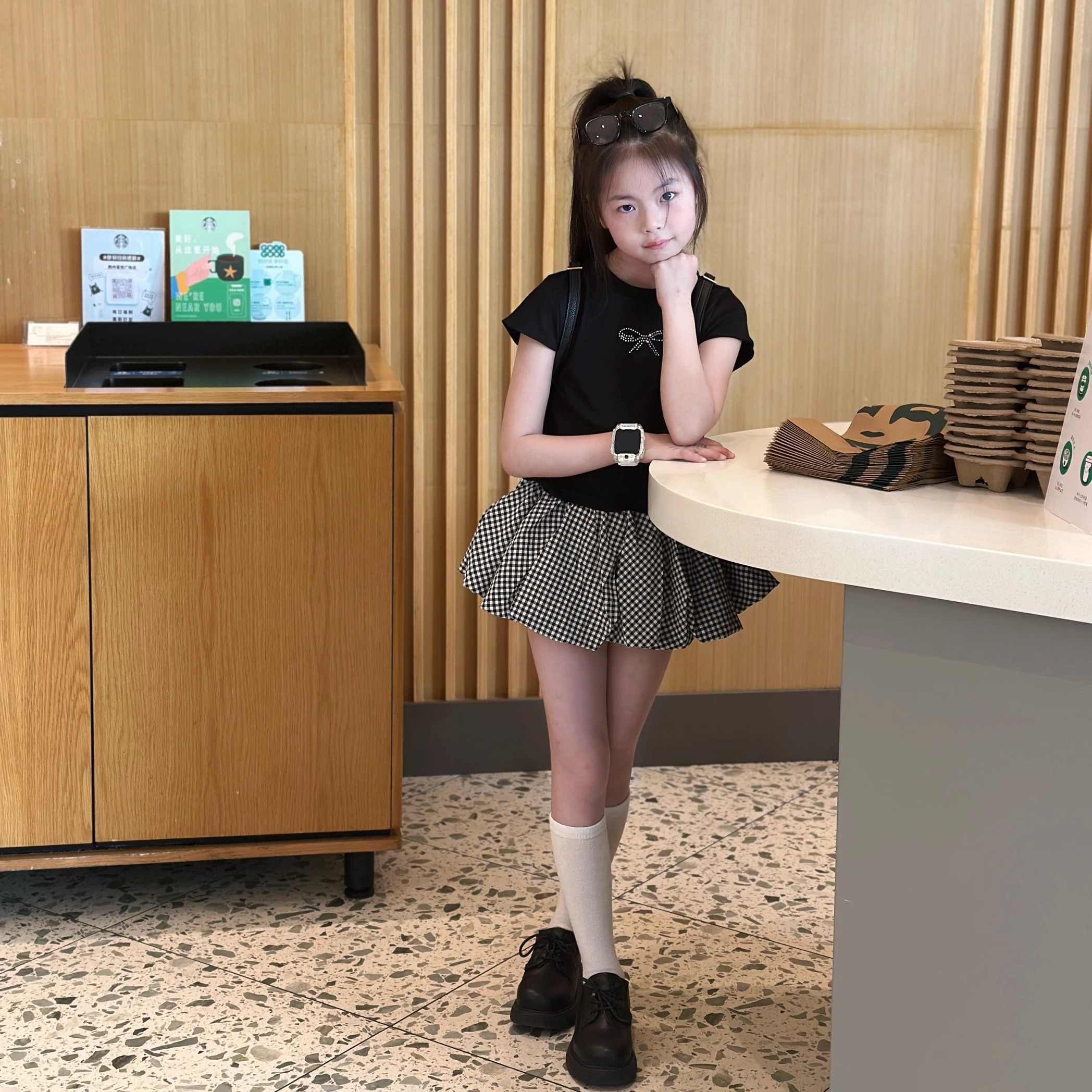 女童夏季超好看酷辣妹风套装2025新款儿童宝宝字母背心格子花苞裙