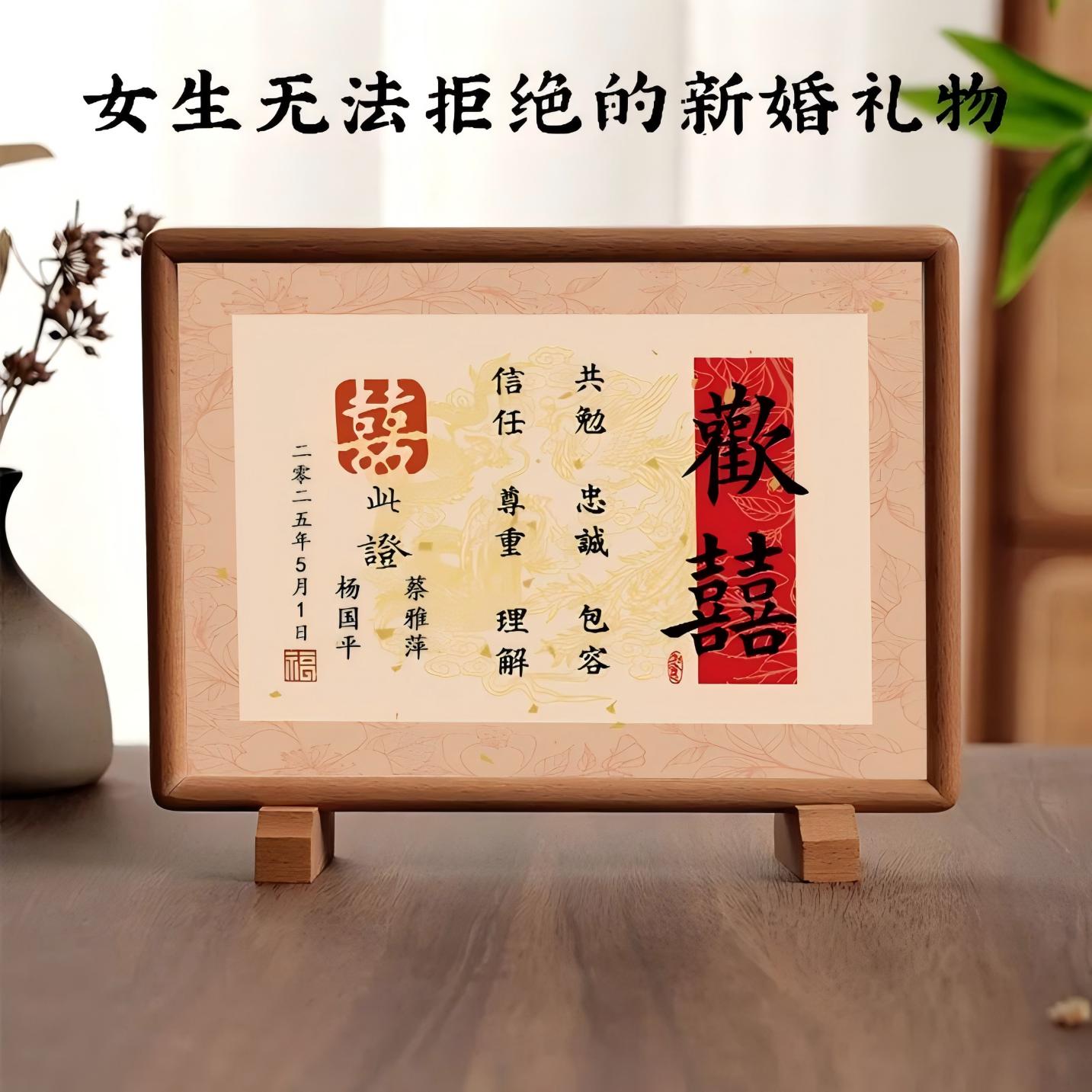订婚书结婚礼物高级感实木相框摆台小众高档结婚送日子送新人摆件