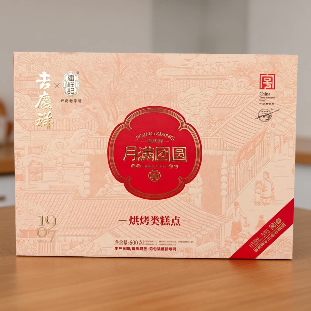 吉庆祥月饼礼盒月满团圆600g云南中秋月饼礼盒团购送礼滇式月饼
