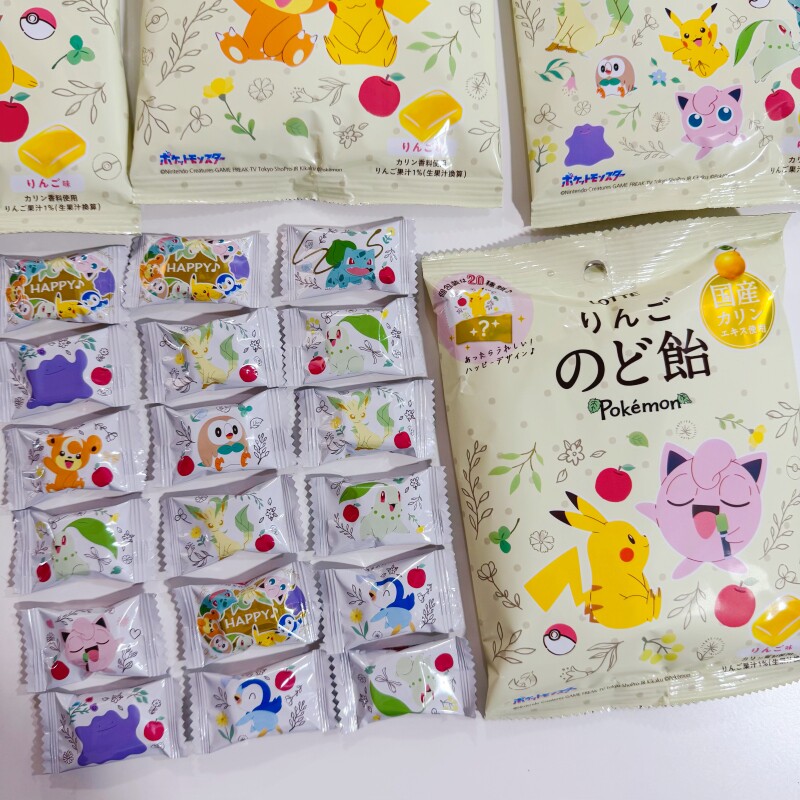 日本进口乐天LOTTE神奇宝贝精灵宝可梦皮卡丘苹果味润喉糖75g