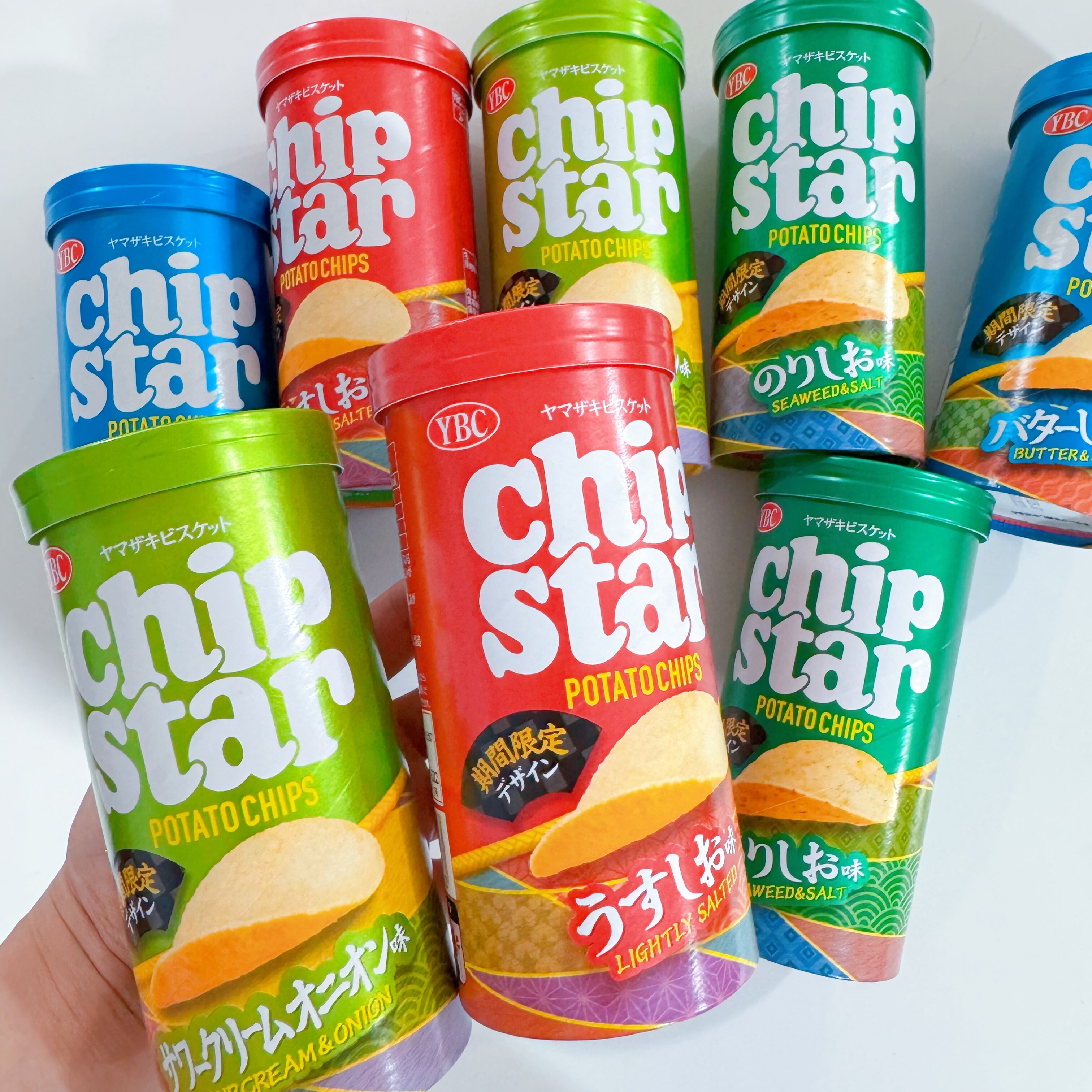 日本进口YBC山崎薄脆薯片桶装淡盐海苔浓汤芝士酱油味膨化零食