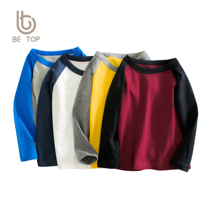 27童装男童韩版纯棉纯色长袖T恤