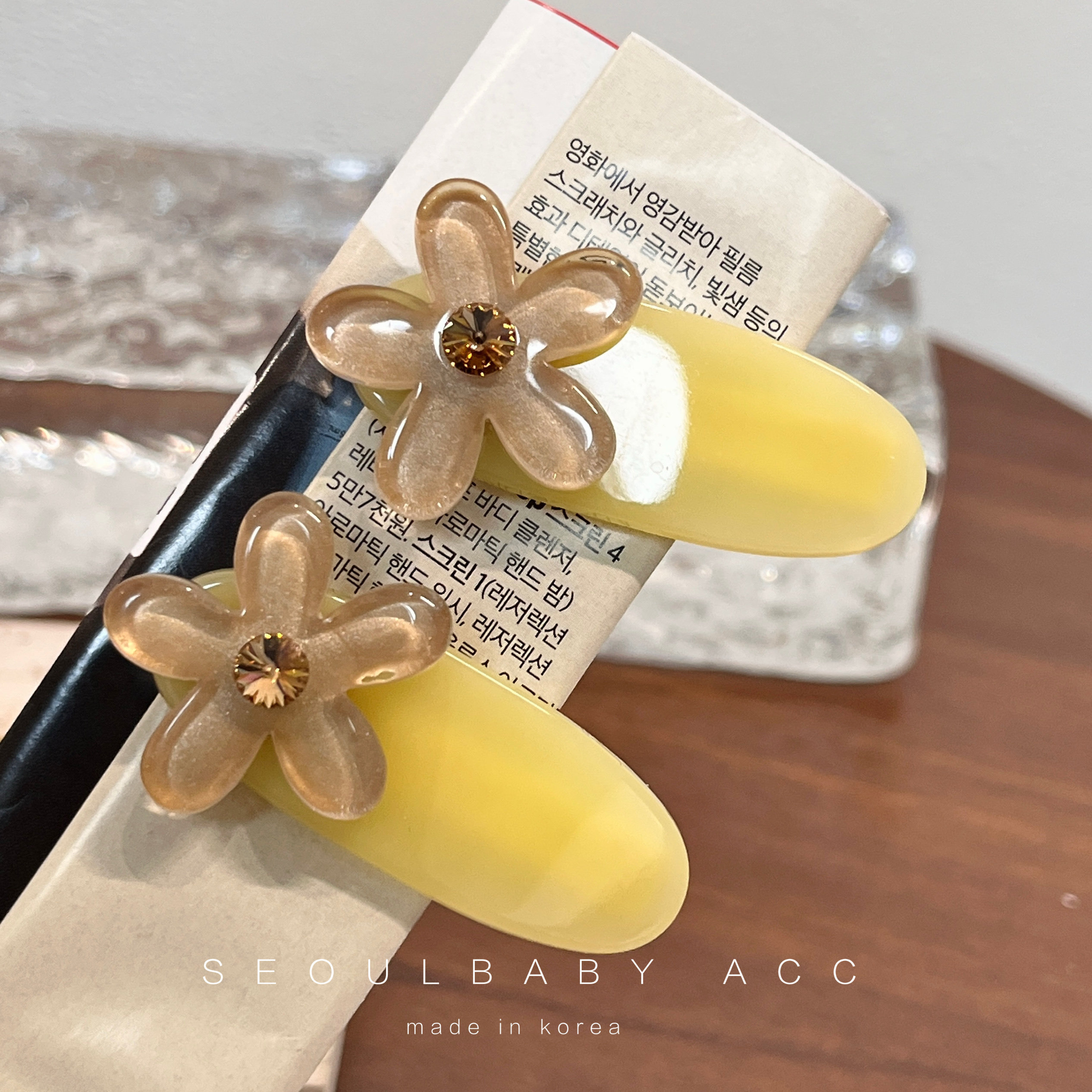 商场款 柜台新款豆家 韩国进口发饰亚克力镶钻花朵发夹简约鸭嘴夹