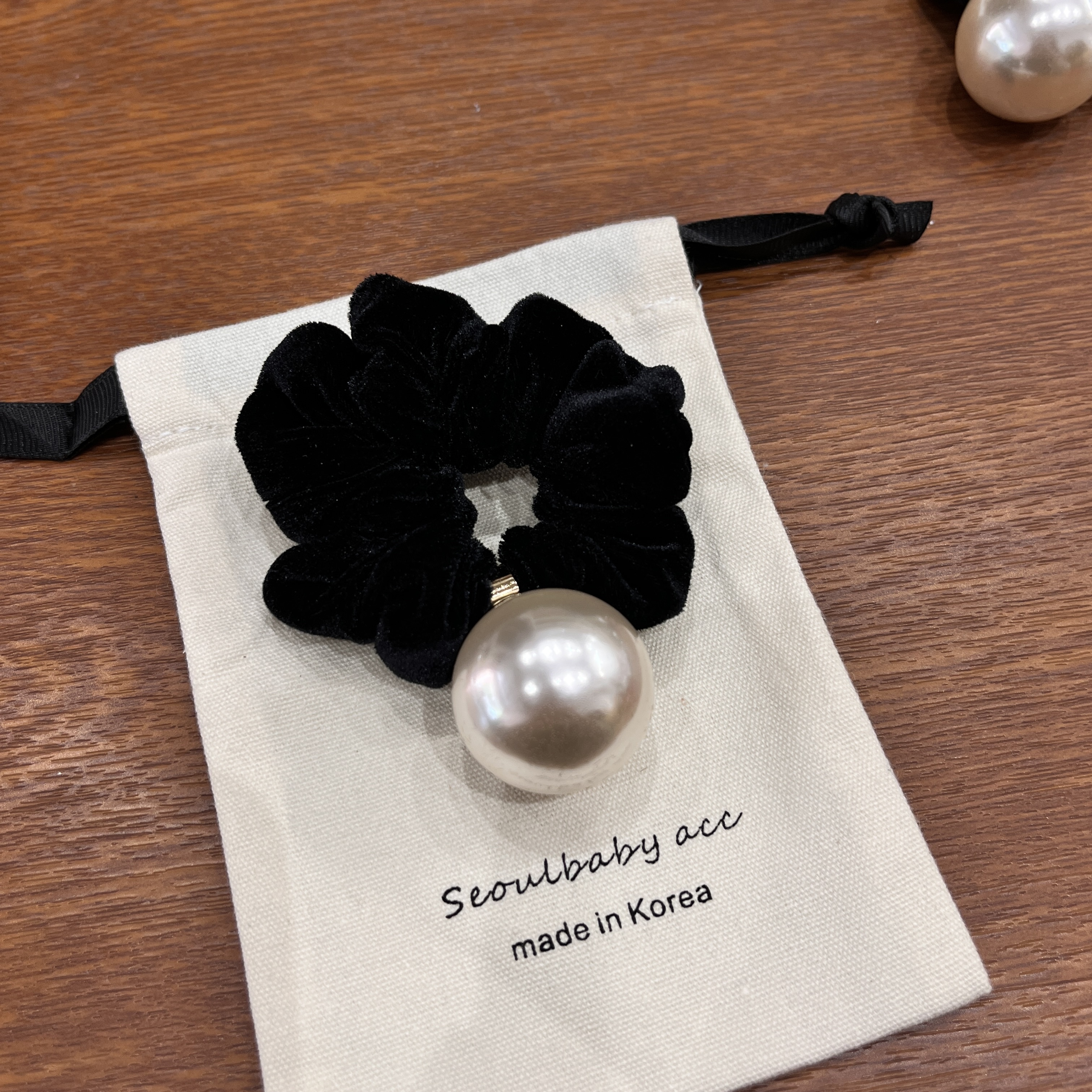 11.03韩国进口 丝绒珍珠发圈头饰基础百搭发圈大肠圈