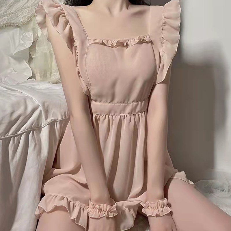 大码透视超薄透明性感伪娘内衣睡衣女装大佬cos用品女仆装睡裙