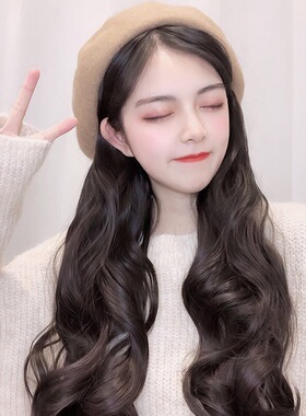 网红冬伪娘假发男变女男用修脸大波浪长卷发女装大佬帽子假发一体
