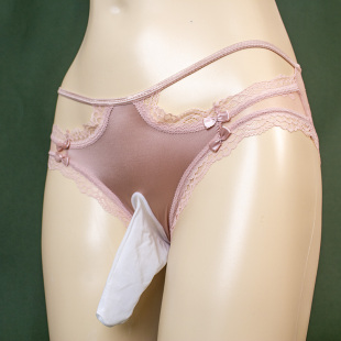 大码男生带jj套伪娘内裤开口紧身低腰冰丝镂空性感蕾丝男人三角裤