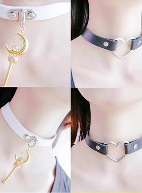 朋克风喉结原宿爱心铃铛项圈吊坠