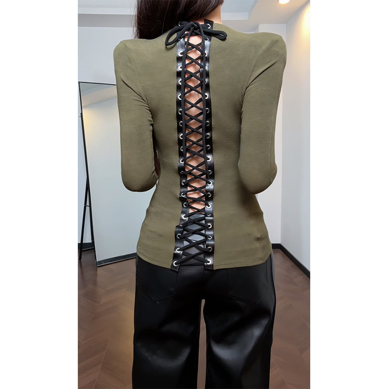 【Carrive宋肉肉】设计感背后抽绳镂空性感露背修身显瘦长袖上衣,女装/女士精品,T恤,淘宝优惠券,粉丝福利购,淘宝优惠卷