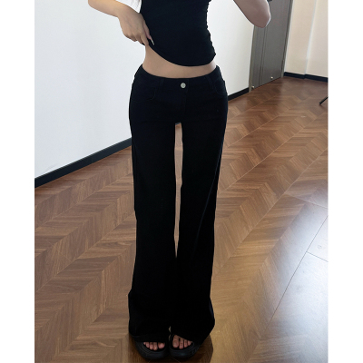 【Carrive宋肉肉】美式复古低腰微喇黑色牛仔裤辣妹修身显瘦长裤