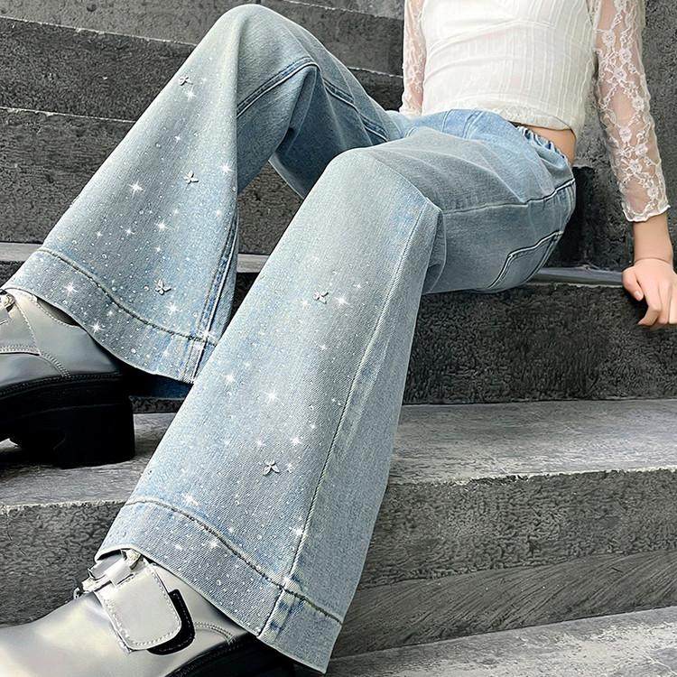 女童烫钻牛仔裤春秋季新款韩范酷网红炸街长裤大童休闲直筒喇叭裤,童装/婴儿装/亲子装,儿童牛仔裤,淘宝优惠券,粉丝福利购,淘宝优惠卷