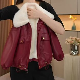 女童冬装皮衣外套新款儿童加厚洋气女孩时髦冬季皮夹克加绒派克服