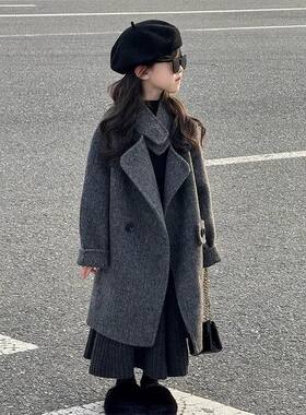 女童毛呢外套秋冬新款呢子大衣女宝宝春秋装双面春秋季羊绒上衣潮