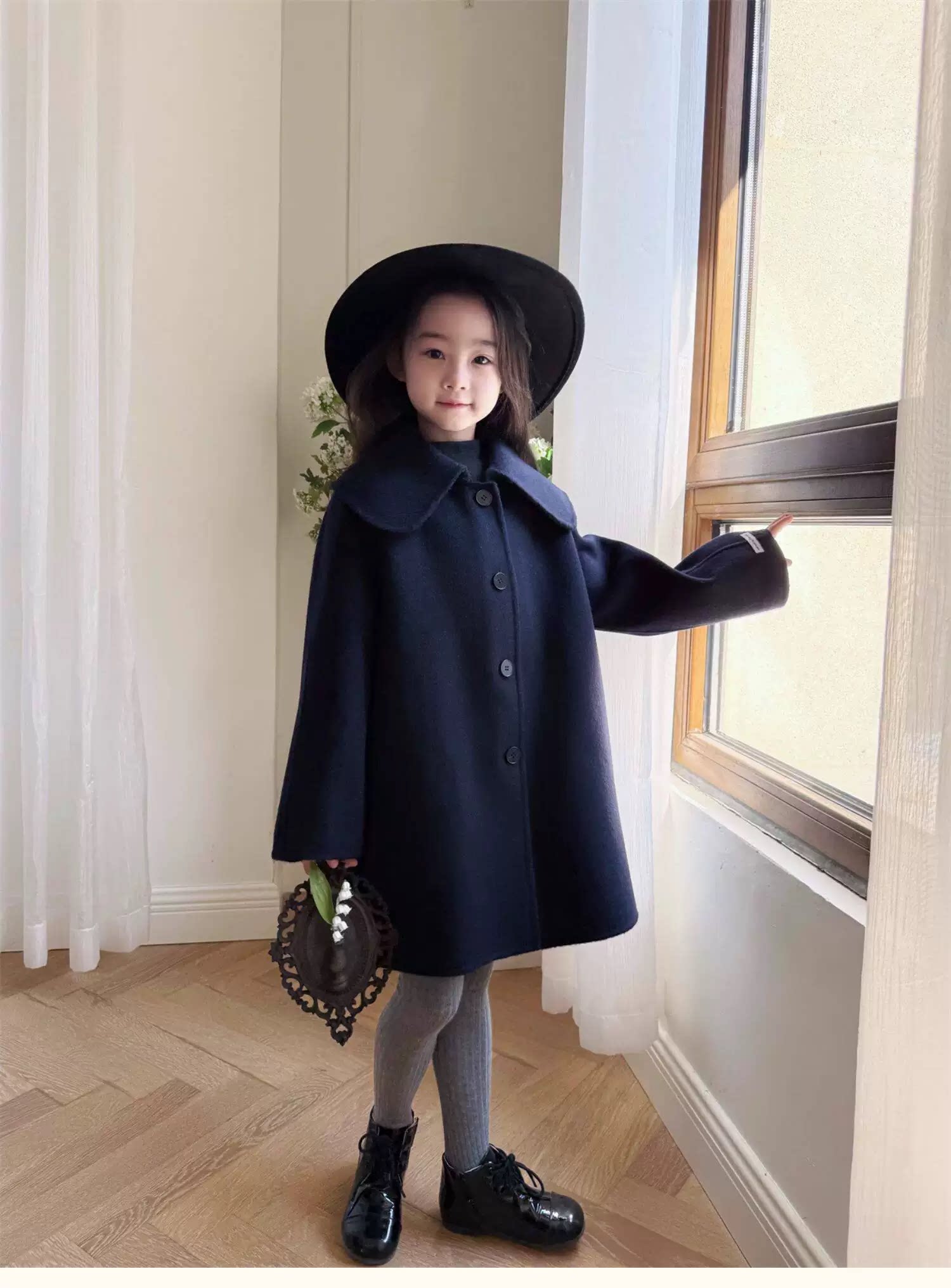 女童毛呢外套韩系时尚大衣秋季新款儿童上衣秋冬中长款呢子风衣潮