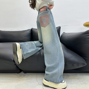 儿童炸街时髦宽松直筒阔腿裤 女童牛仔裤 中大童女孩休闲裤 新款 秋季