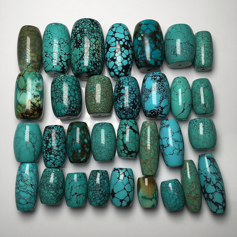 후베이 SHIYAN 원래 광산 청록색 배럴 비즈 높은 도자기 블루 메쉬 꽃 팔찌 액세서리 구슬 탑 비즈 느슨한 구슬 쇄골 목걸이