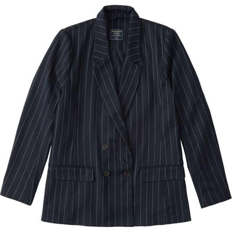 ABERCROMBIE FITCH FAWN AF WOMENS CASUAL BLAZER PLAID STRIPED DOUBLE-BREASTED 248407