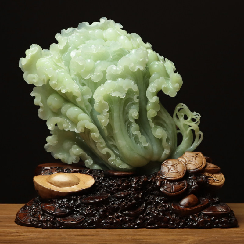 尚品美格 天然岫玉摆件 原石原色精雕招财白菜佰财聚来 礼品da825