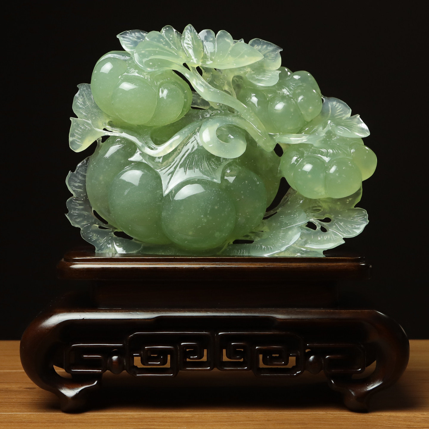 尚品美格 天然玉石岫玉桌面摆件 绿料原色精雕福瓜 金窝福地FA321