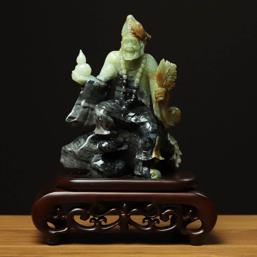 尚品美格 天然玉石岫玉摆件 花玉原石原色精雕活佛济公 礼品DA972