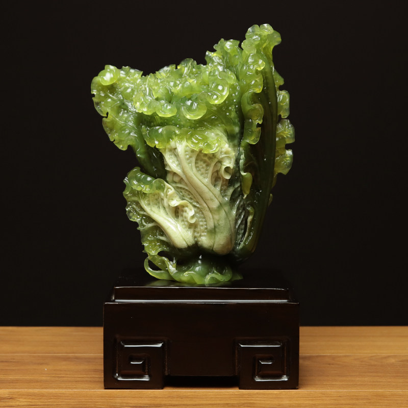 尚品美格 天然岫玉家居摆件 原石原色精雕招财白菜 佰财聚来da874