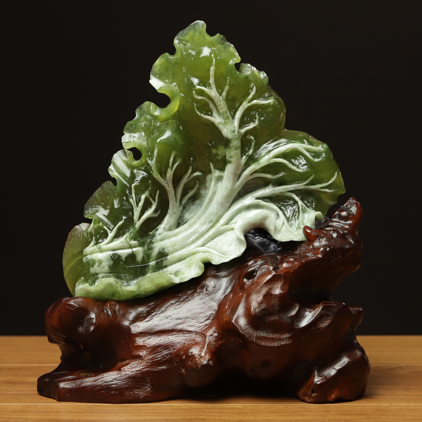 尚品美格 天然玉石岫玉摆件 绿料原色一体仿真雕刻招财白菜 FA72