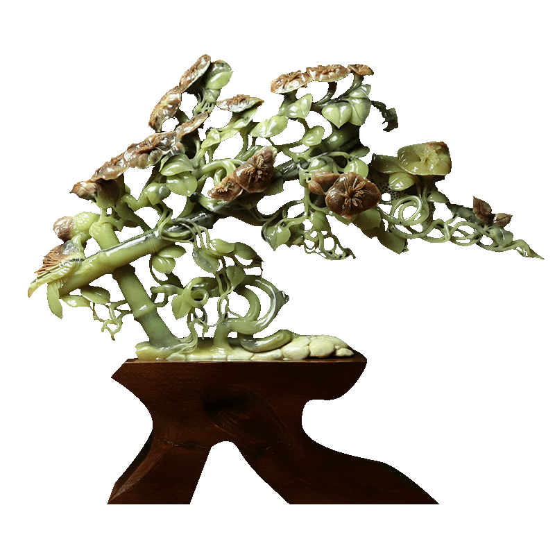 尚品美格 天然岫玉花玉摆件 花玉原石一体精雕花卉 花开富贵CA396