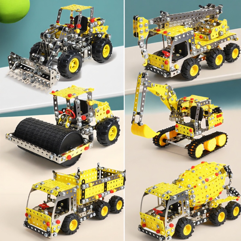 3D金属拼装工程车模型男孩立体恐龙玩具DIY桌面摆件螺母组装礼物