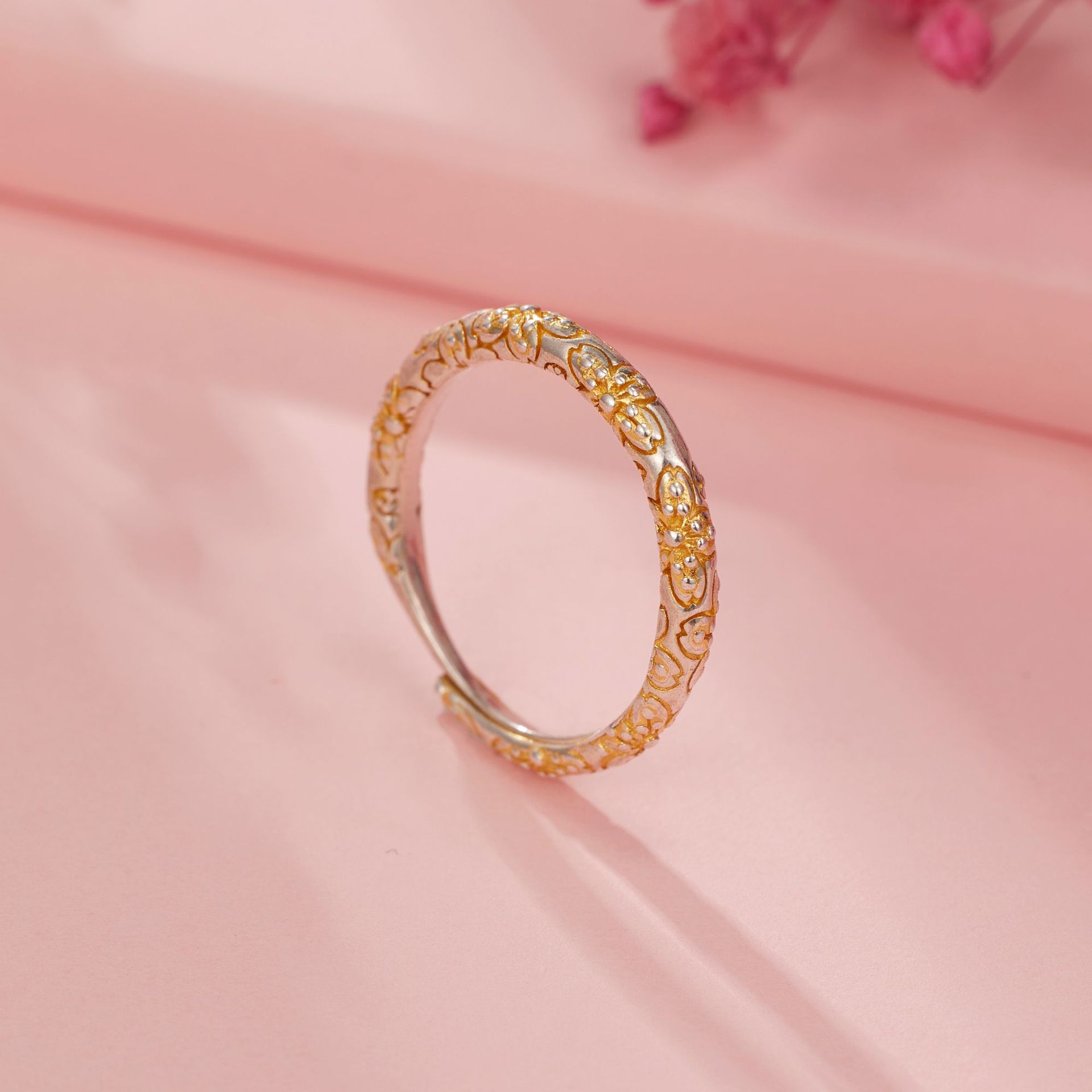 S925银描金樱花素圈戒指