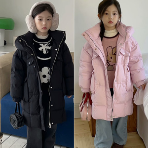 大E小e童装2023冬儿童韩版中长款羽绒服男女童90白鸭绒外套23002