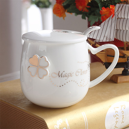 创意个性可爱陶瓷杯子水杯情侣马克杯咖啡牛奶杯带盖勺活动礼品