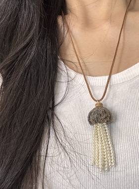 ins博主同款水母珍珠长款抽拉绳毛衣链轻奢设计感项链配饰卫衣链